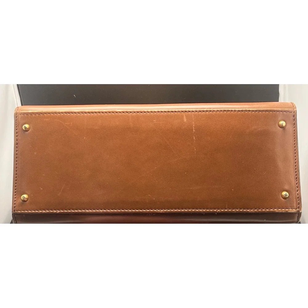 Celine Vintage Tan Leather Top Handle Bag Gold Hardware Made in France Brown